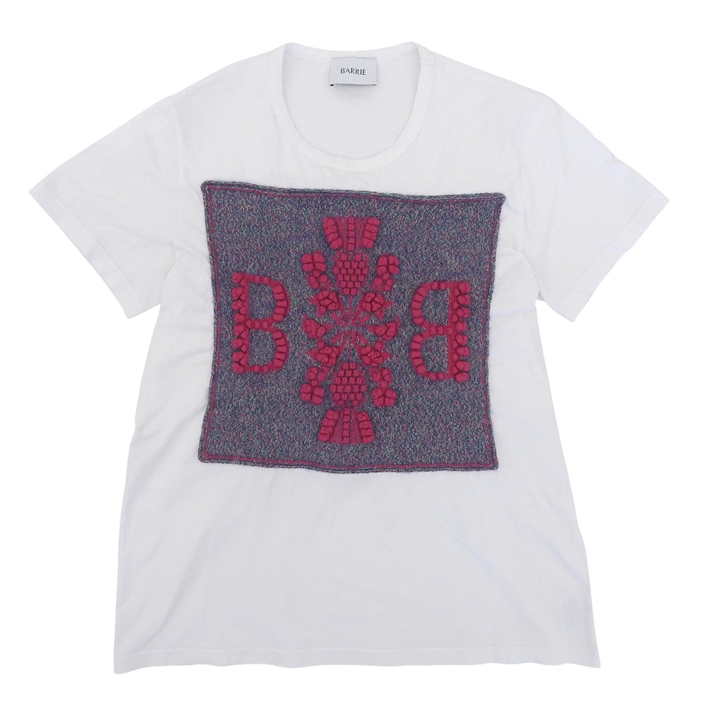 バリー 美品 コットン×カシミヤ Bロゴ クルーネック ショートスリーブ カットソー Tシャツ レディース ホワイト XS XS