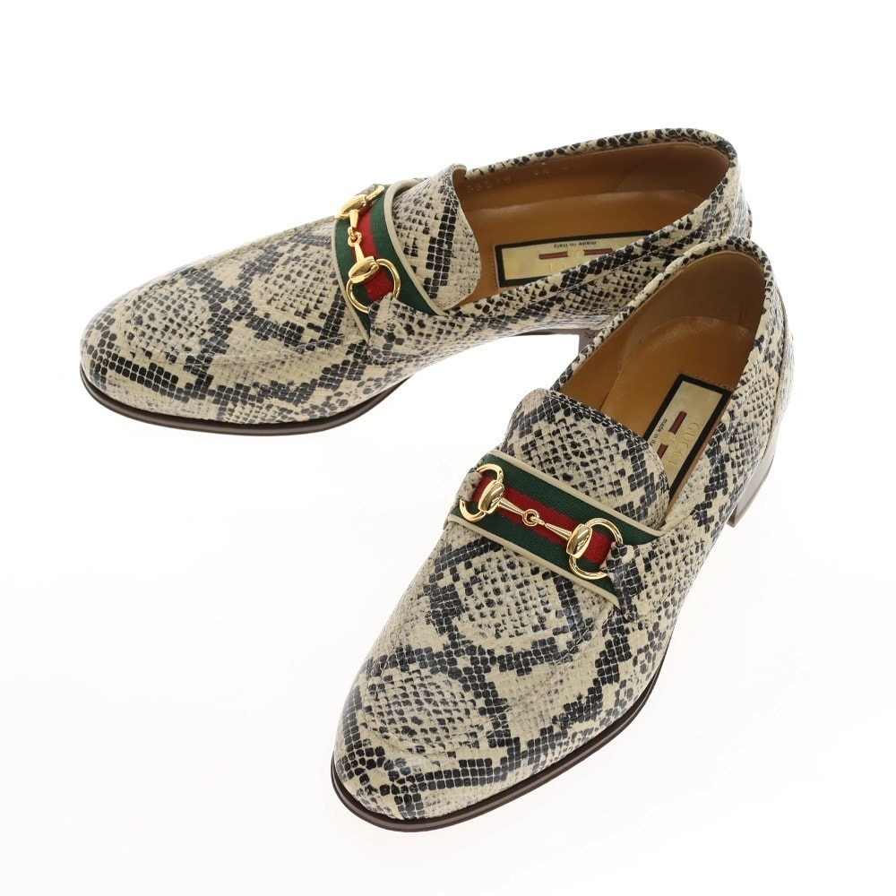 【中古】【未使用】グッチ GUCCI 65557919Y80 シェリーライン レザー ローファー ベージュxブラック【サイズ6 1/2】【メンズ】