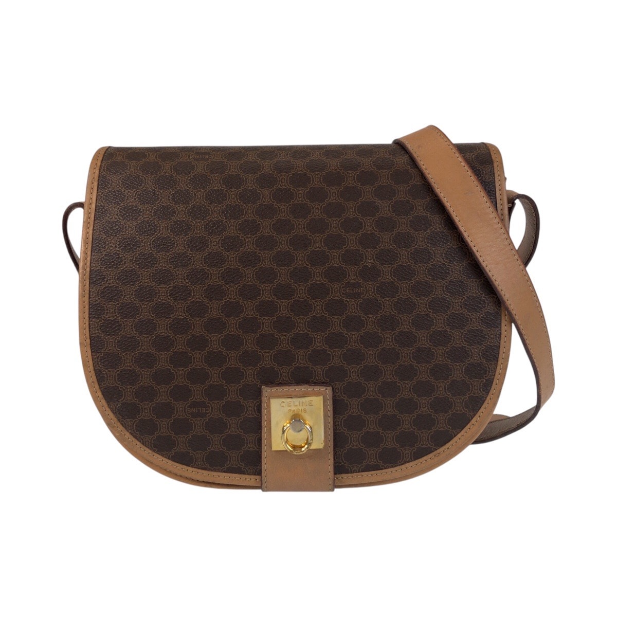 CELINE セリーヌ ヴィンテージ マカダム ブラウン ゴールド金具 PVC レザー/ ショルダーバッグ ポシェット 506357 【中古】