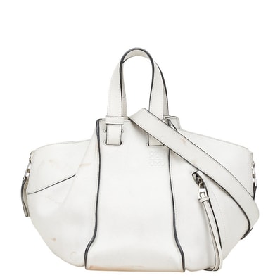ロエベ アナグラム ハンモック スモール ハンドバッグ ショルダーバッグ 2WAY ホワイト レザー レディース LOEWE 中古