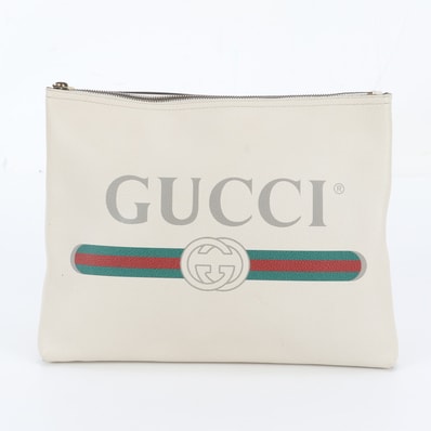 GUCCI Vintage Logo Print Clutch Bag "White"