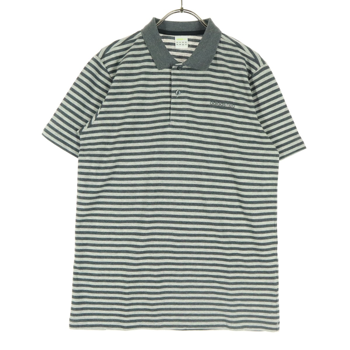 美品 adidas NEO アディダスネオ ボーダー柄 半袖 ポロシャツ M グレー系