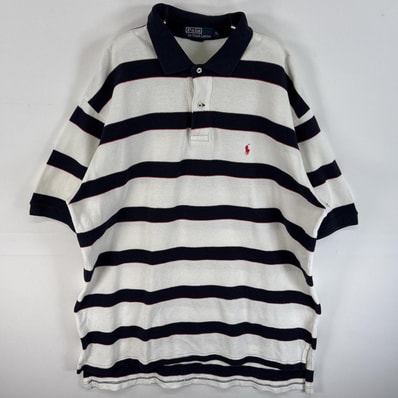 古着 90's/90年代 ポロバイラルフローレン Polo by Ralph Lauren 鹿の子 半袖 ポロシャツ ワンポイント ロゴ 刺繍 2ボタン 大きいサイズ XL ホワイト系 マルチカラー メンズ
