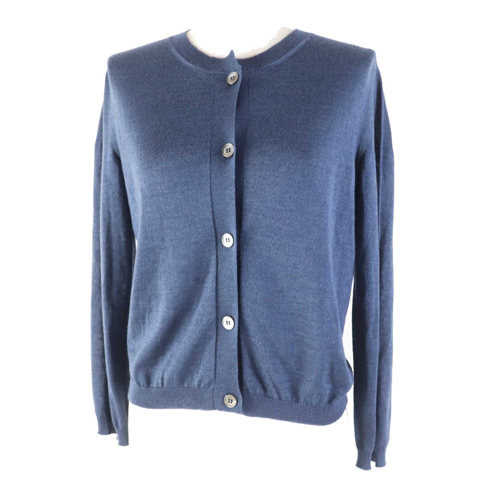 ジルサンダー JIL SANDER ニット カーディガン 襟付き 灰 青 グレー ブルー 36 ■GY41 レディース 中古】ジルサンダー JIL SANDER ニット カーディガン 襟付き 灰