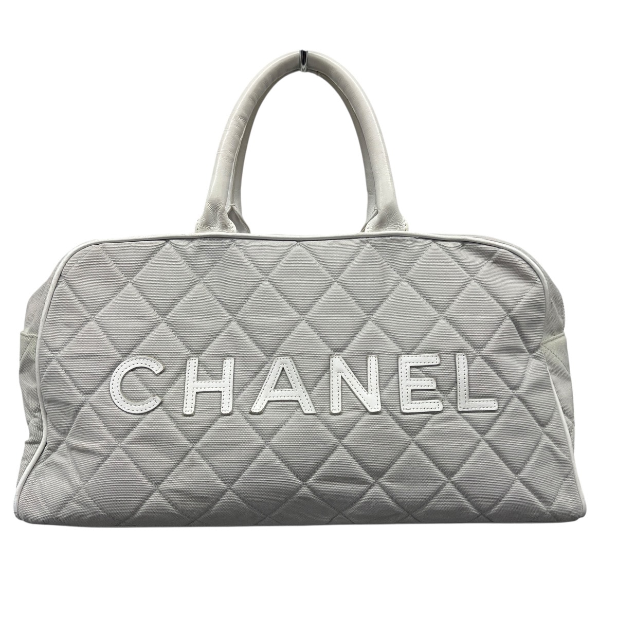 CHANEL 希少 シャネル スポーツライン ロゴ ハンドバッグ ミニボストンバッグ A15457 6番台シリアル グレー ホワイト 補色あり ヴィンテージ アンティーク レディース BCランク 鑑定済 中古 シャネルバッグ