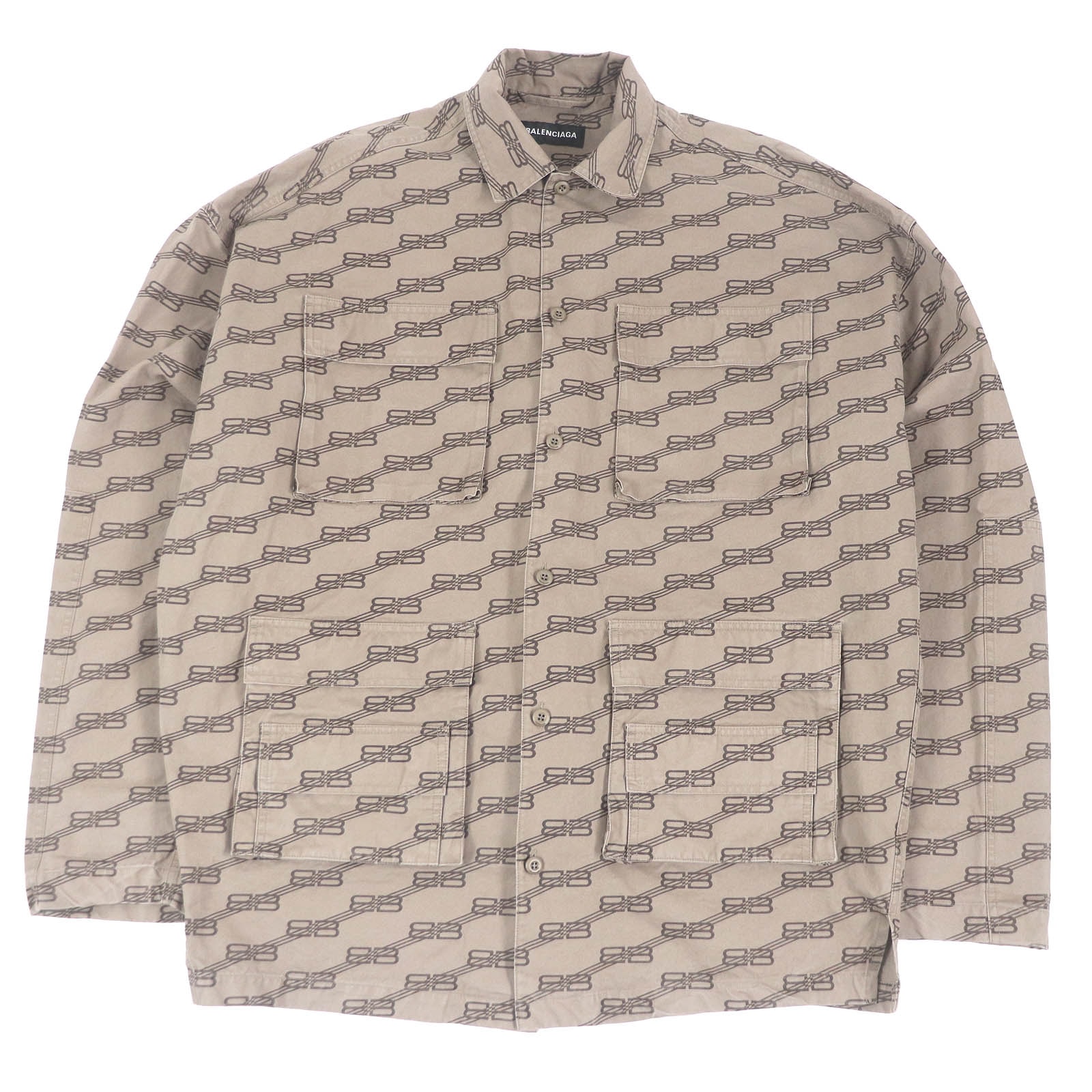 BALENCIAGA MENS BB Monogram Cargo Shirt "Beige/Brown"