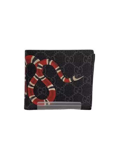 GUCCI Kingsnake Print GG Supreme Coin Wallet "Black"