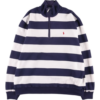 古着 ラルフローレン Ralph Lauren POLO by Ralph Lauren ボーダー柄 ハーフジップスウェットシャツ トレーナー メンズL相当/eaa587535