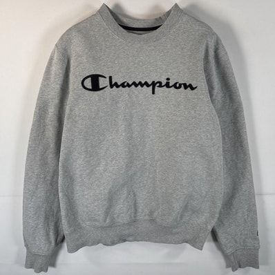 古着 チャンピオン Champion スウェット トレーナー リバースウィーブタイプ ワンポイントワッペン 厚手 ロゴデザイン L グレー メンズ