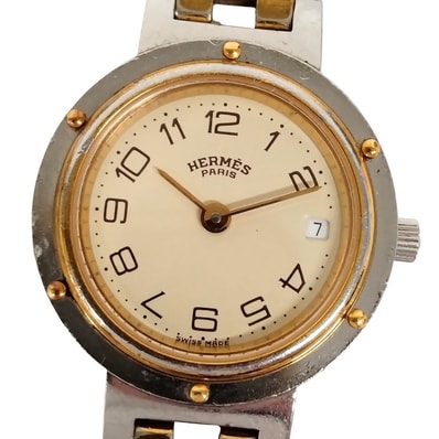 HERMES エルメス クリッパー デイト アイボリー文字盤 クォーツ レディース 腕時計 正規品 / C658