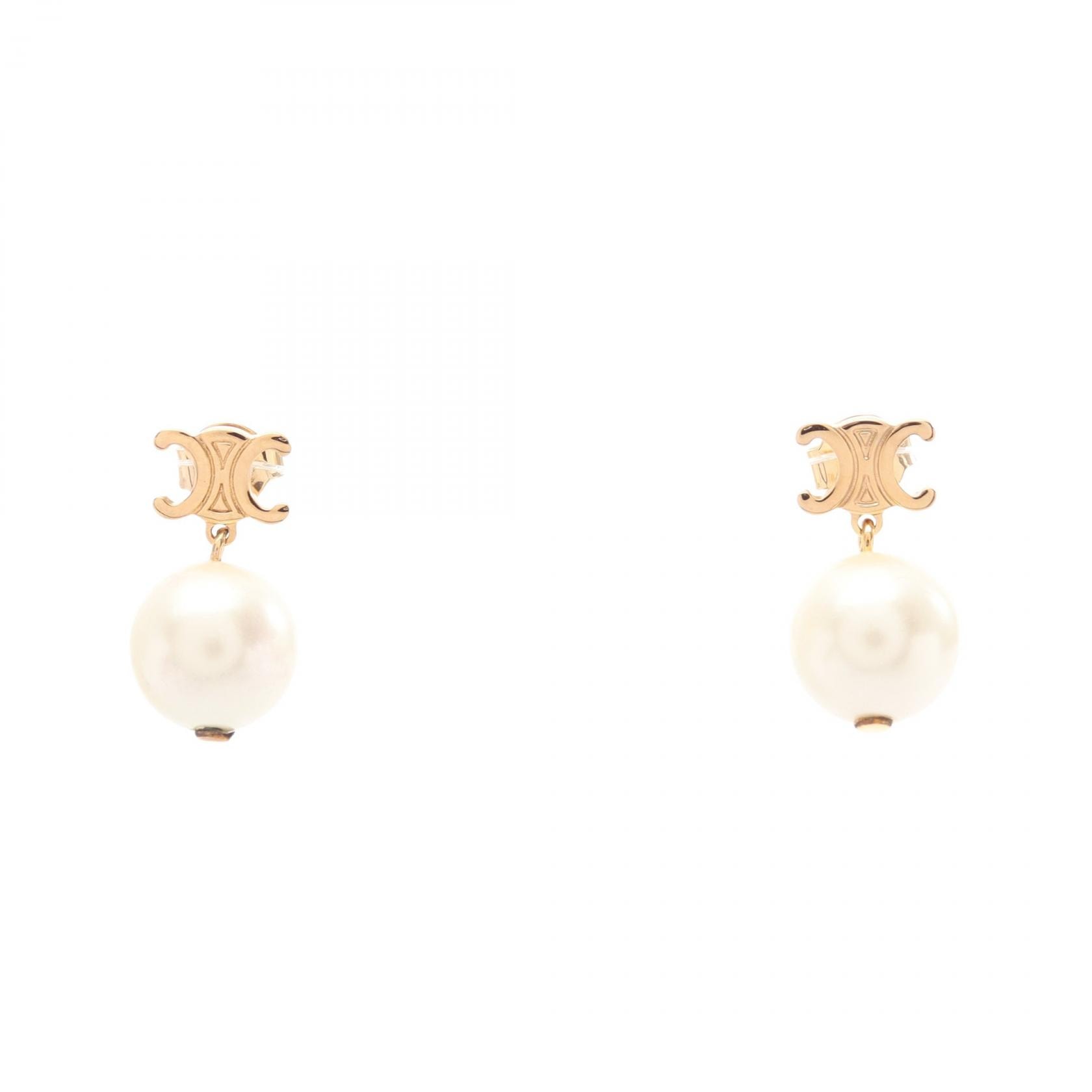 セリーヌ CELINE トリオンフ ピアス ジュエリー GP(ゴールドメッキ) フェイクパール レディース ホワイト系 / ゴールド系 【中古】
