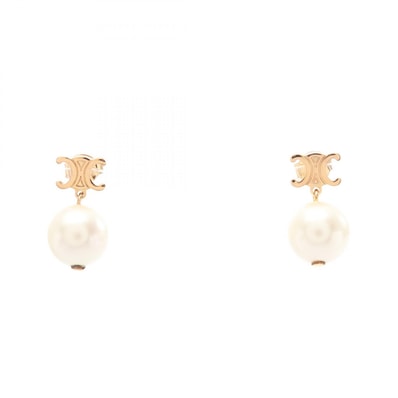 セリーヌ CELINE トリオンフ ピアス ジュエリー GP(ゴールドメッキ) フェイクパール レディース ホワイト系 / ゴールド系 【中古】