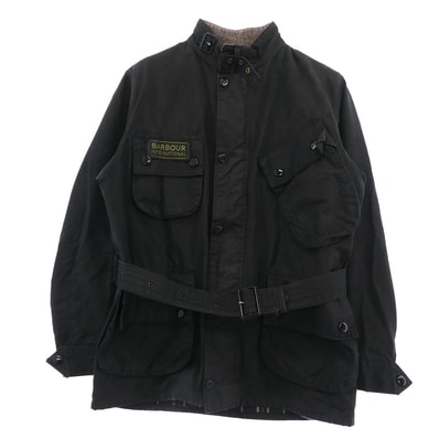 Barbour バブアー ジャケット 70s 英国製 INTERNATIONAL JACKET 1crest 1ワラント AEROファスナー 黒生地 黒ボタン インターナショナル オイルド ジャケット ブラック系 サイズ表記なし【中古】
