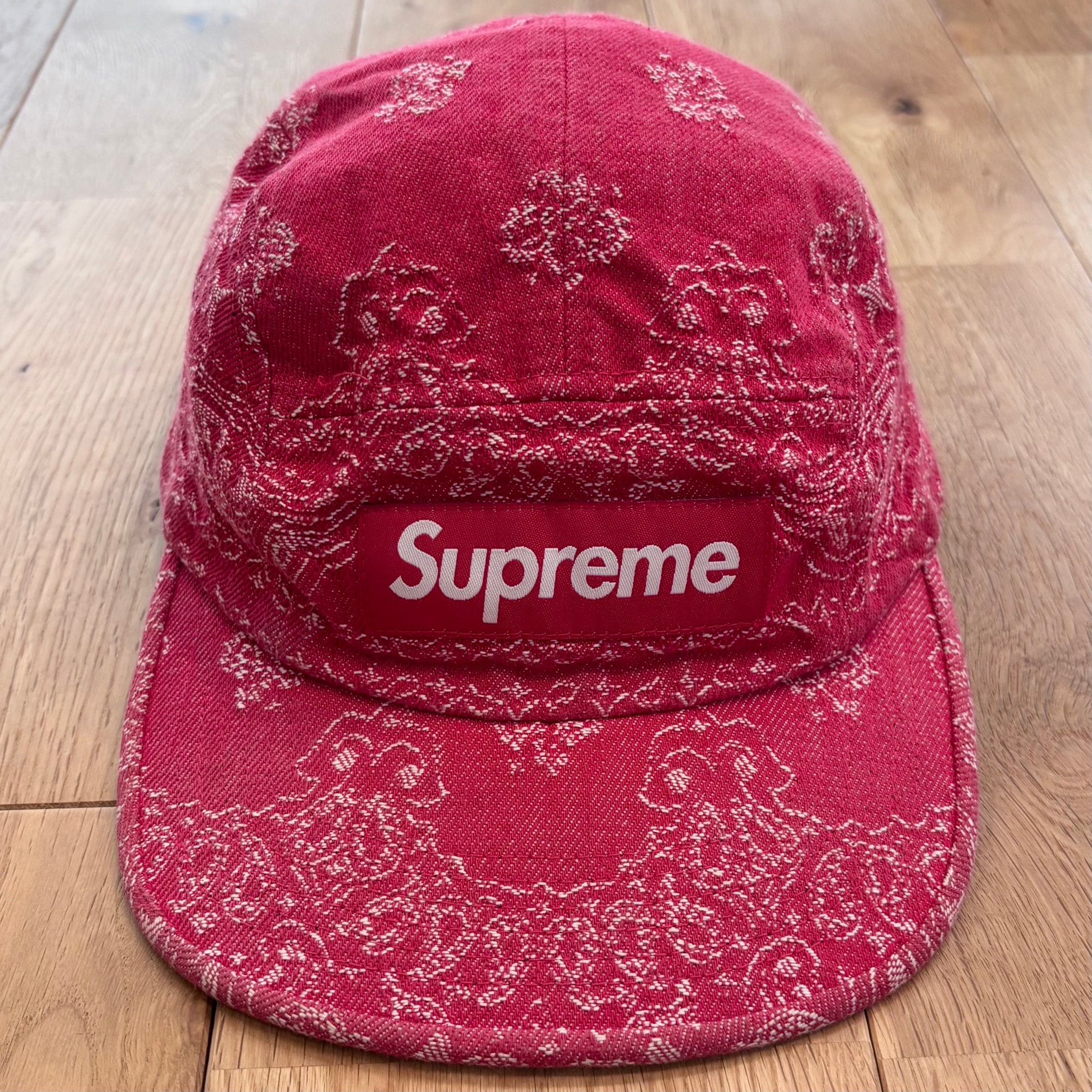 Supreme Bandana Jacquard Denim Camp Cap "Red" (25SS)