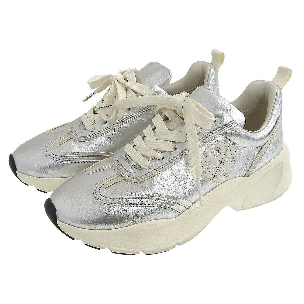 トリーバーチ 美品 グッドラックトレーナー スニーカー シューズ レディース シルバーメタリック 6M 6 M