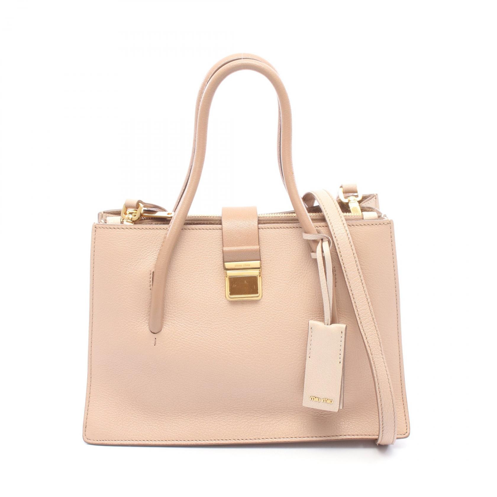 ミュウ ミュウ Miu Miu MADRAS マドラス 2WAY ハンドバッグ バッグ レザー レディース ベージュ系 / ピンク系 5BA104 【中古】