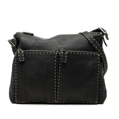 フェンディ セレリア ステッチ 斜め掛け ショルダーバッグ ブラック レザー レディース FENDI 中古
