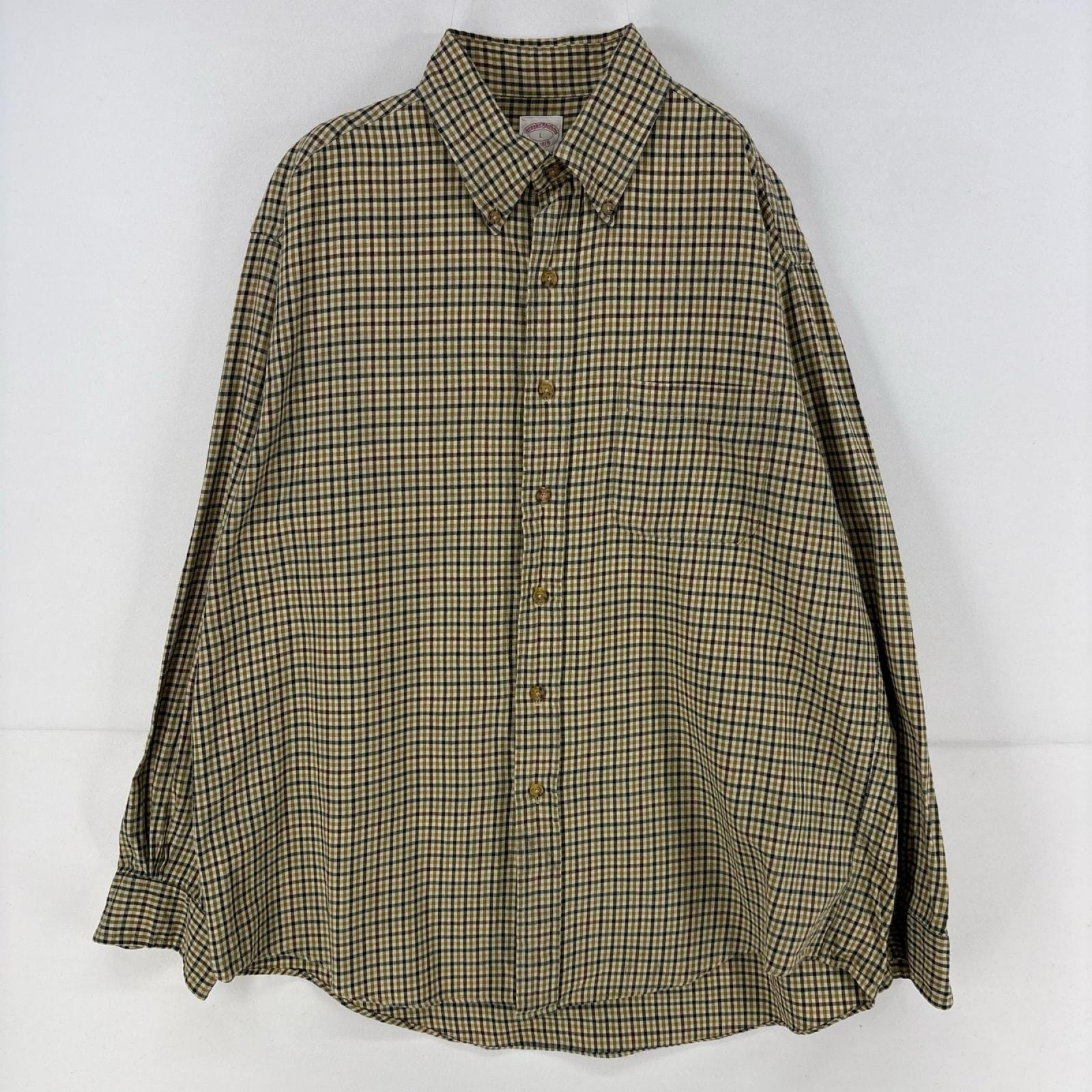 古着 ブルックスブラザーズ Brooks Brothers 長袖シャツ ボタンダウン 1818 ウール 胸ポケット L  ブラウン系 チェック メンズ