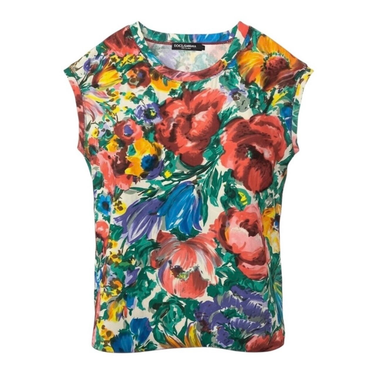超美品 DOLCE&GABBANA ドルチェアンドガッバーナ 花柄 ブラウス ノースリーブブラウス マルチカラー シルク ブラウス A3-00185 【中古】