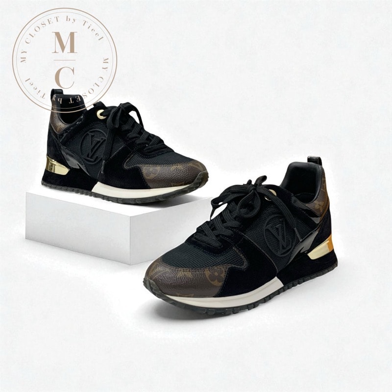 ルイヴィトン LOUIS VUITTON ランアウェイライン モノグラム スニーカー 靴 シューズ レザー ファブリック スエード ブラック ブラウン LVロゴ インヒール