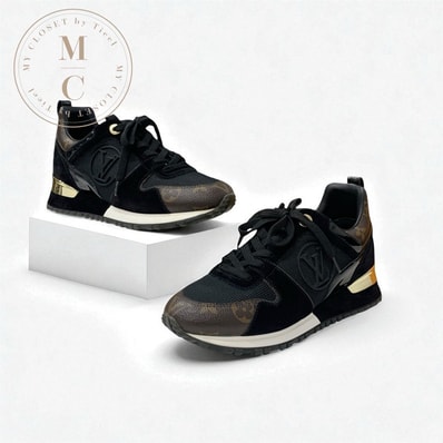 ルイヴィトン LOUIS VUITTON ランアウェイライン モノグラム スニーカー 靴 シューズ レザー ファブリック スエード ブラック ブラウン LVロゴ インヒール