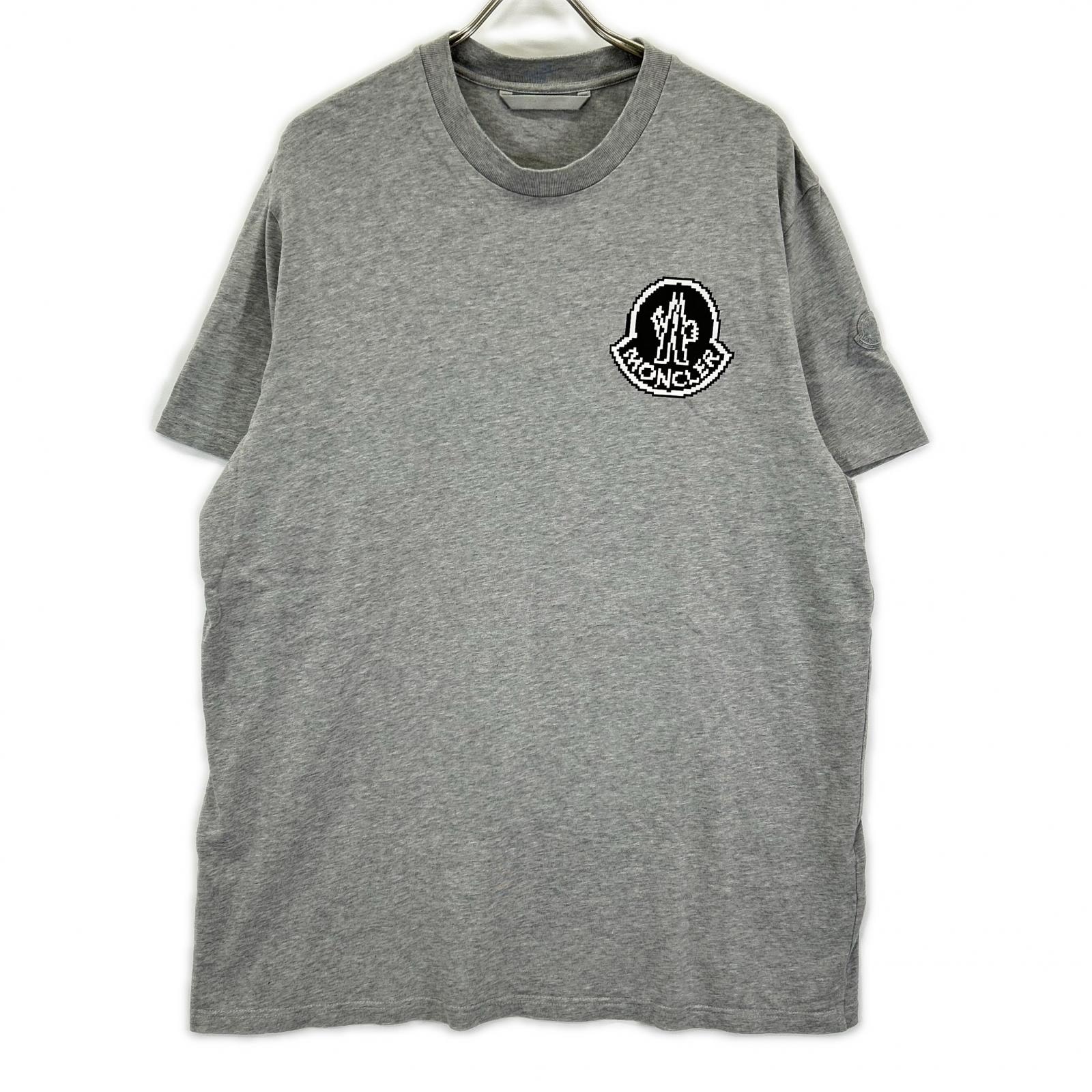 モンクレール 23年 グレー ピクセルロゴ Tシャツ XXL