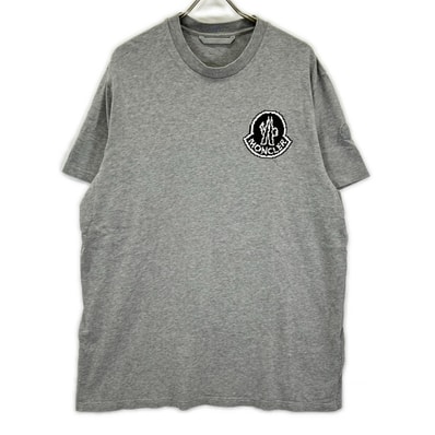 モンクレール 23年 グレー ピクセルロゴ Tシャツ XXL