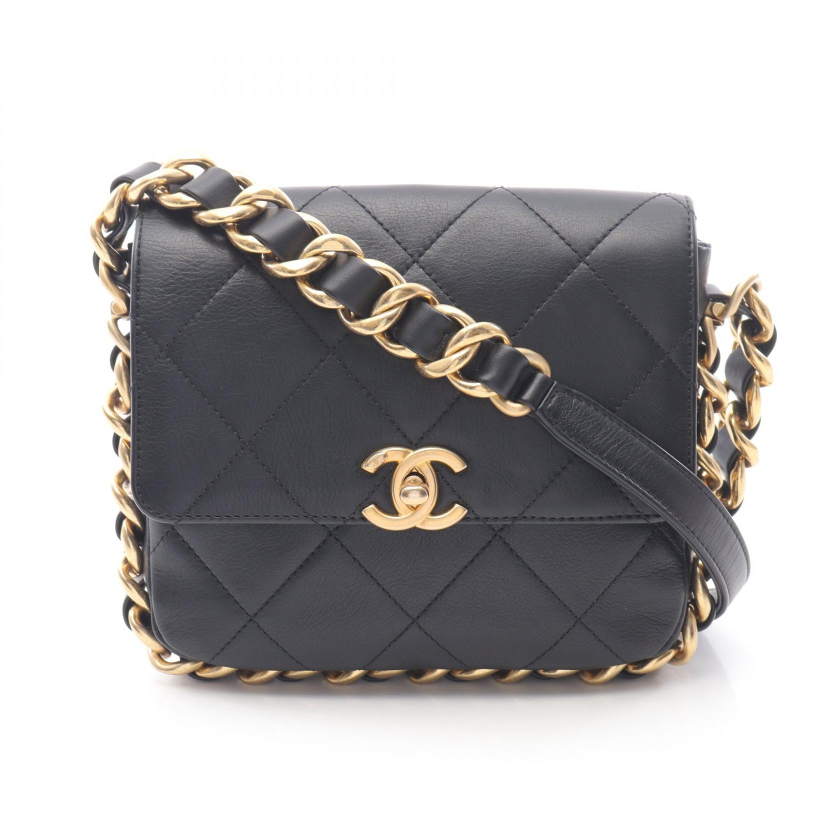 シャネル CHANEL マトラッセ スモール フラップ ショルダーバッグ バッグ ラムスキン(羊革) レディース ブラック系 AS2831 【中古】