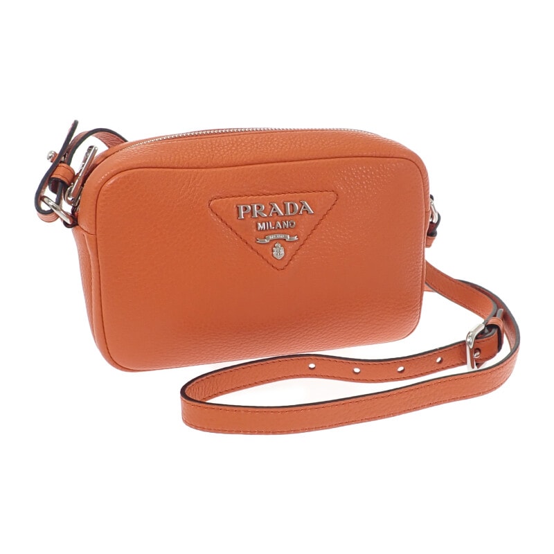 プラダ PRADA ヴィッテロダイノソフト 1BH192 ショルダーバッグ レザー オレンジ シルバー金具 レディース【中古】【Aランク】