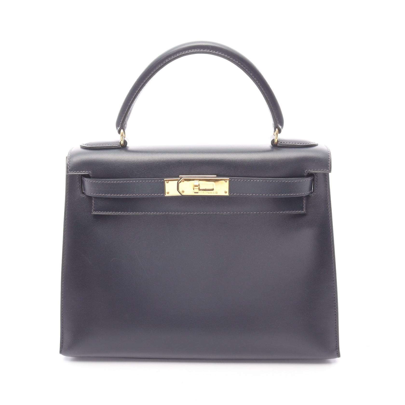 エルメス HERMES ケリー28 ハンドバッグ バッグ カーフ(牛革) ボックスカーフ ブルーインディゴ □B刻印(1998年製造) レディース ネイビー系 【中古】