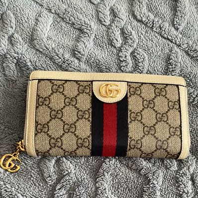 GUCCI Ophidia Zip Around Wallet with Web "Beige"
