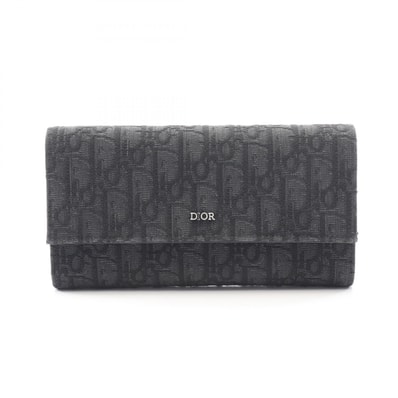 ディオール Dior オブリーク ジャカード 二つ折り長財布 財布 キャンバス メンズ ブラック系 【中古】