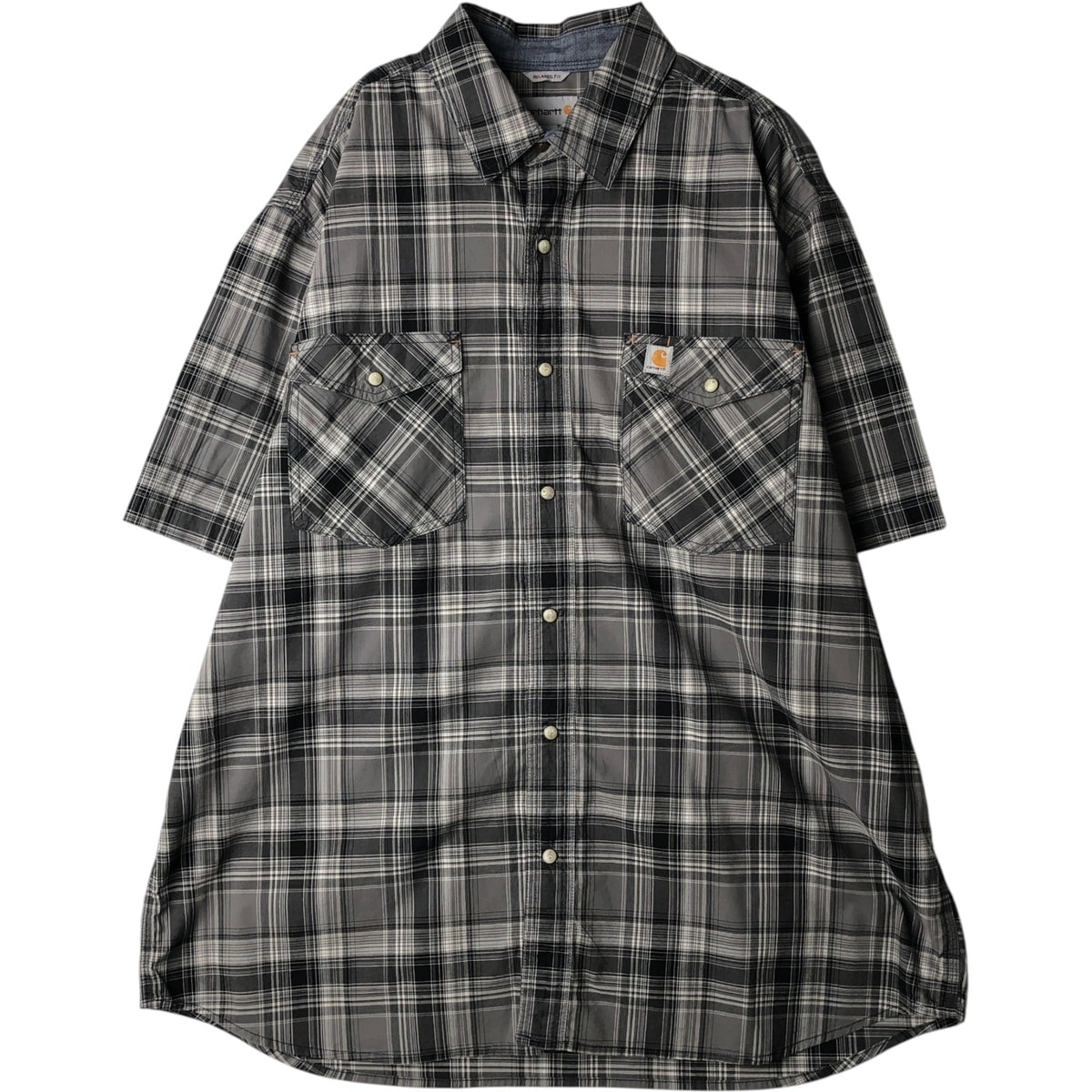古着 カーハート Carhartt RELAXED FIT チェック柄 パールスナップボタン フラップポケット 半袖 ワークシャツ メンズXL相当/eaa640930