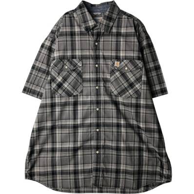古着 カーハート Carhartt RELAXED FIT チェック柄 パールスナップボタン フラップポケット 半袖 ワークシャツ メンズXL相当/eaa640930