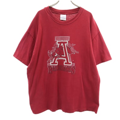 Hanes ヘインズ 90s オールド USA製 アーカンソー レイザーバックス 半袖 Tシャツ XL ボルドー BEEFY-T フットボール