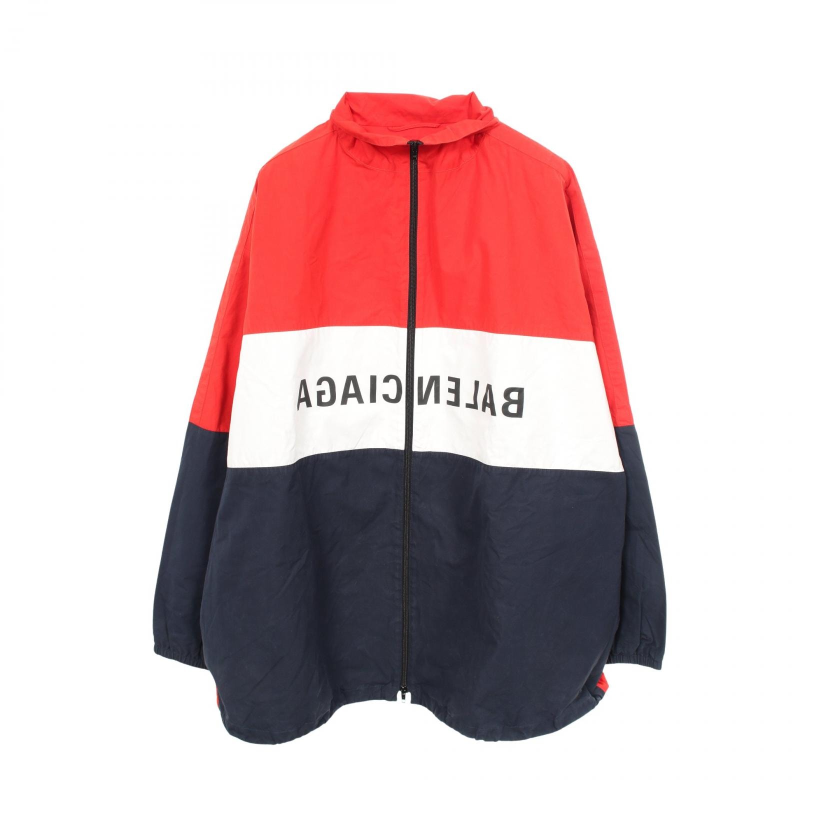 バレンシアガ BALENCIAGA 反転ロゴ ジップアップ ブルゾン 衣料品 アウター コットン メンズ レッド系 / ネイビー系 / ホワイト系 725312 【中古】