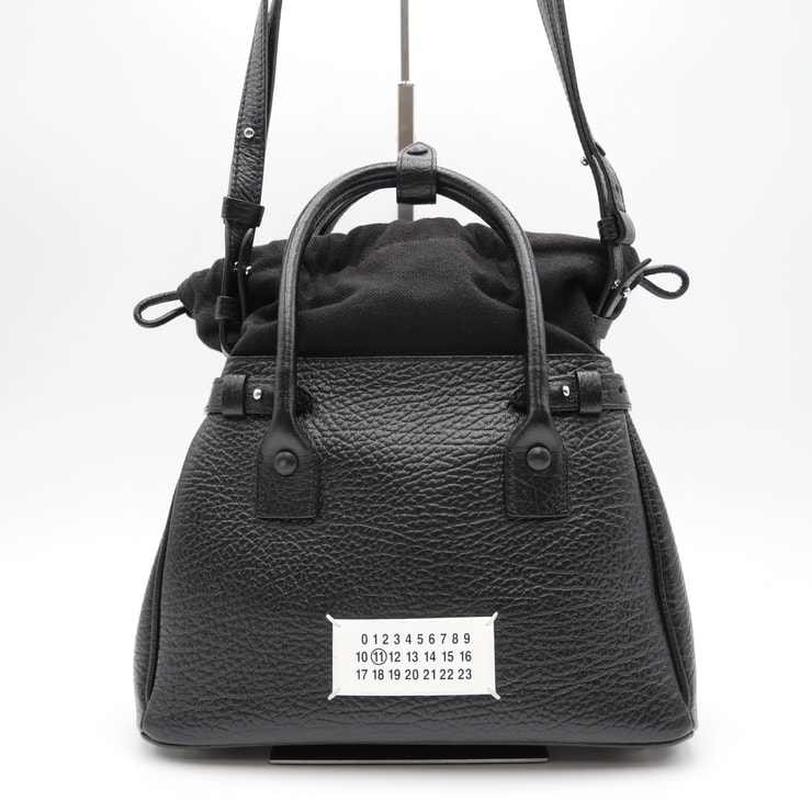 Maison Margiela(メゾン マルジェラ)5AC ドローストリング 2WAYハンドバッグ ショルダーバッグ ブラック レザー キャンバス レディース【中古】