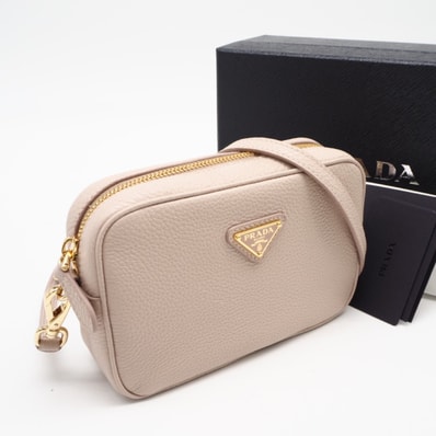 極美品 PRADA プラダ レザー レザー ミニバッグ 1NF060 ショルダーバッグ ピンク ベージュ レザー レディース