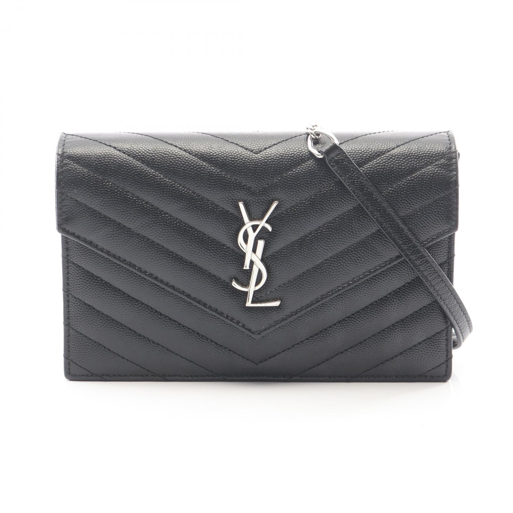 サンローランパリ SAINT LAURENT PARIS モノグラム エンベローブ ショルダーバッグ バッグ レザー レディース ブラック系 393953 【中古】