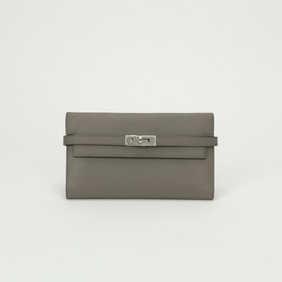 エルメス HERMES ケリーウォレット ケリーウォレットロング 財布 長財布 ロングウォレット エプソン エタン Etain グレー Gray シルバー金具 ヴォーエプソン
