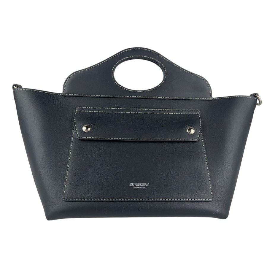 バーバリー BURBERRY ハンドバッグ ショルダーバッグ レザー ブラック シルバー レディース【中古】 z7818