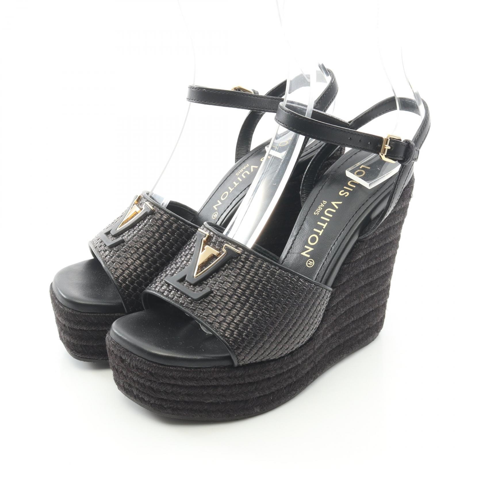 ルイ・ヴィトン LOUIS VUITTON LVマレ サンダル 靴 レザー ラフィア レディース ブラック系 【中古】