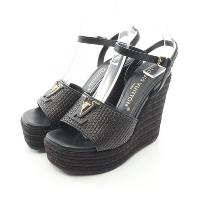 ルイ・ヴィトン LOUIS VUITTON LVマレ サンダル 靴 レザー ラフィア レディース ブラック系 【中古】