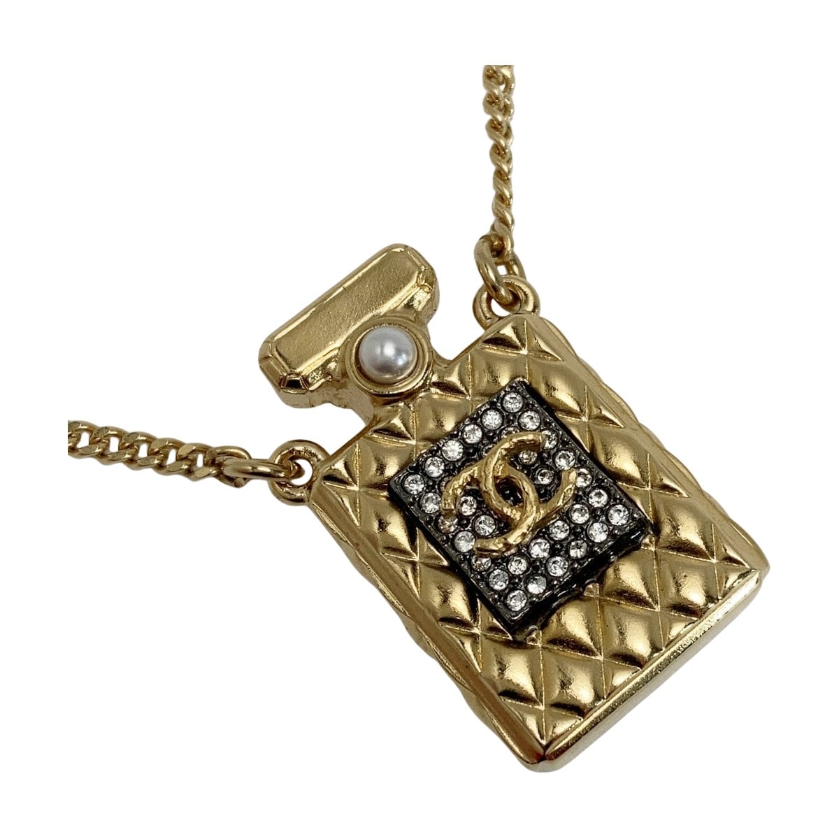 CHANEL シャネル ココマーク 香水ボトルモチーフ ネックレス A21V ゴールド GP ラインストーン フェイクパール パフュームボトル