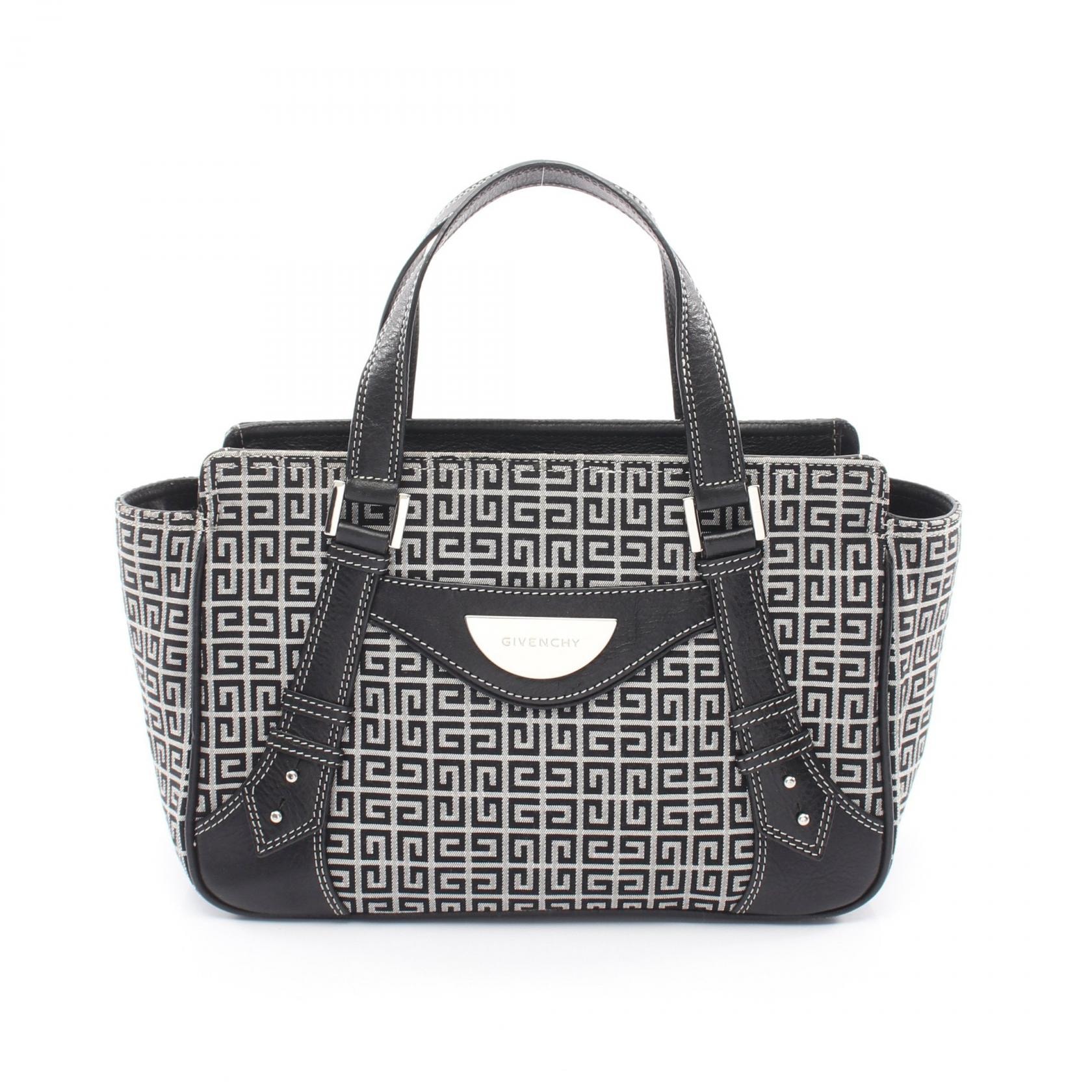 ジバンシィ GIVENCHY ロゴ ハンドバッグ バッグ キャンバス レザー レディース ブラック系 / グレー系 【中古】
