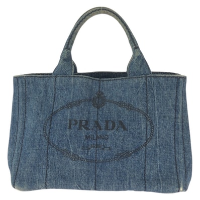PRADA プラダ カナパ 三角ロゴプレート ブルー ゴールド金具 デニム トートバッグ ハンドバッグ 601547 【中古】
