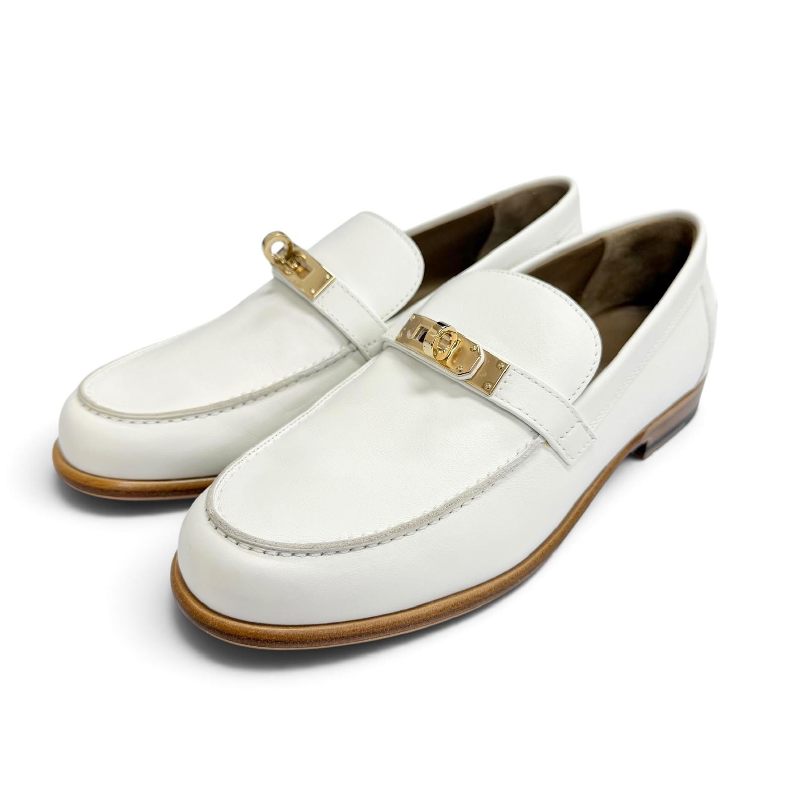 未使用品 エルメス ローファー モカシン デスタン 白 36.5 231067Z