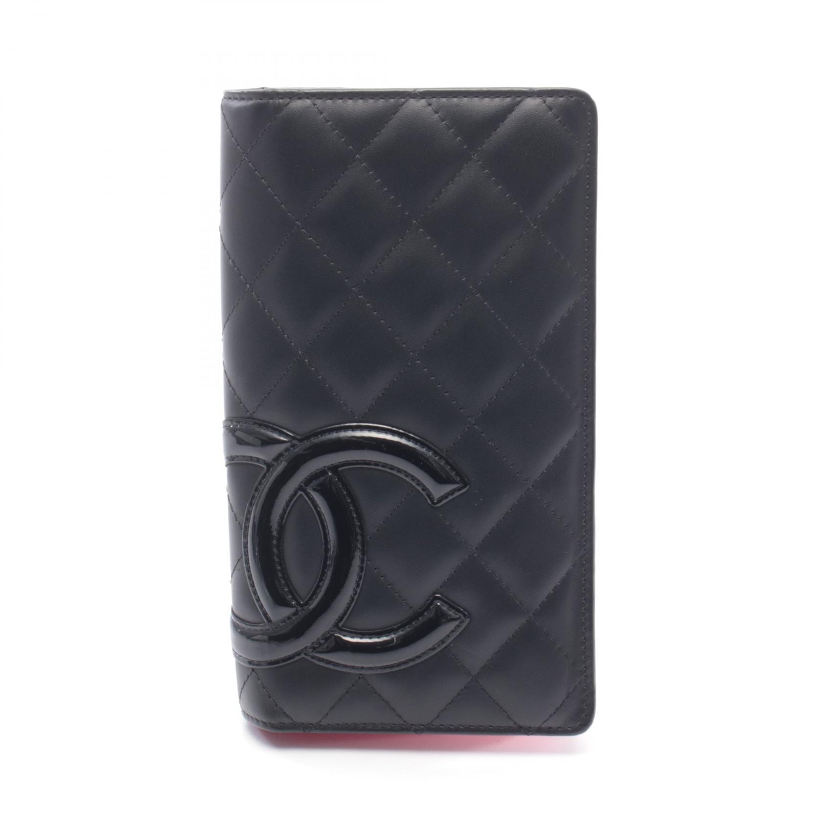 シャネル CHANEL カンボンライン 二つ折り長財布 財布 レザー パテントレザー レディース ブラック系 【中古】