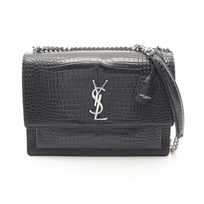 サンローランパリ SAINT LAURENT PARIS サンセット ラージ クロコ型押し ショルダーバッグ バッグ レザー レディース ブラック系 【中古】