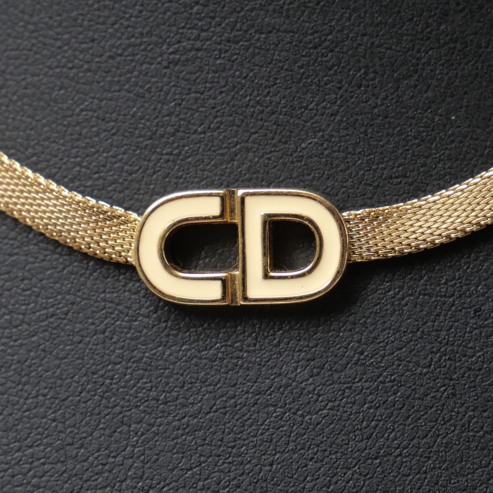 Christian Dior クリスチャンディオール ヴィンテージ ネックレス CDロゴ チョーカー ゴールド×クリーム ブランド古着【中古】20260925/RB1085